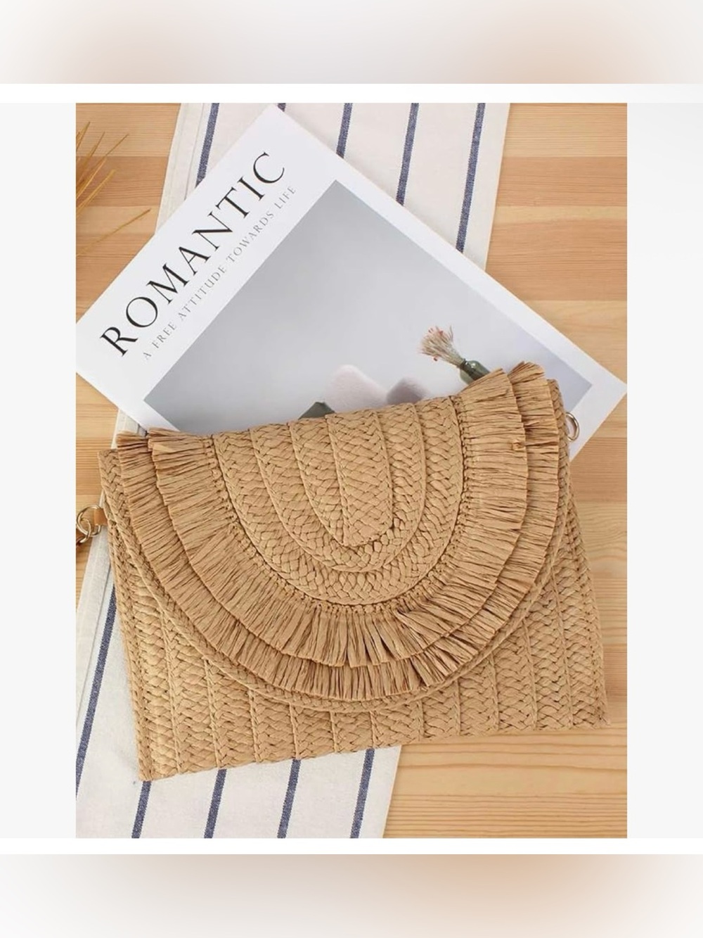 Straw Clutch Purses for Women Summer Beach Bag Woven Envelope Crossbody Purse - Picture 7 of 7